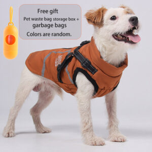 New Waterproof Dog Coat with Reflective Stripes & Garbage Bag Storage- High-Visibility Winter Jacket, Warm Zipper Closure, Durable All-Weather Outdoor, Hand Wash Only, Small To Medium Dogs, Thanksgiving & Christmas Gift, Dog Coat