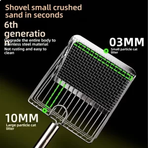 Stainless Steel Cat Litter Scoop, Large Size with Fine Holes | Efficient Pet Waste Shovel for Clumping Litter |