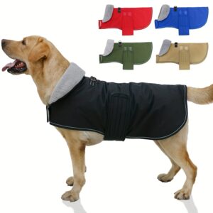 Heavy-Duty Winter Coat with Reflective Stripes, Full-Zip Closure, Adjustable Straps & Padded Collar - Warm for cold Weather Outerwear for Small/Medium, Large Dogs - Durable Polyester